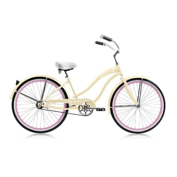 Micargi ROVER GX-F-VL 26 in. Rover Womens GX Beach Cruiser Bicycle; Vanilla & Pink Rim ROVER GX-F-VL - main